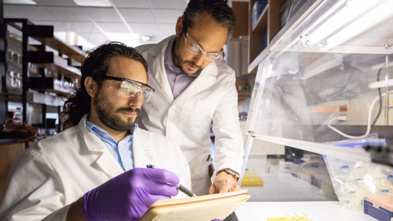 Robert Kellar and student working in lab