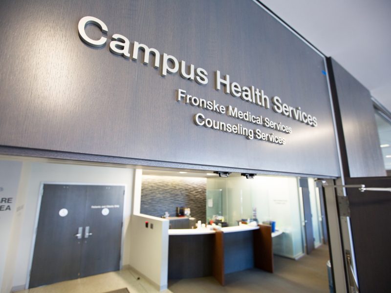 Campus Health Services office desk.