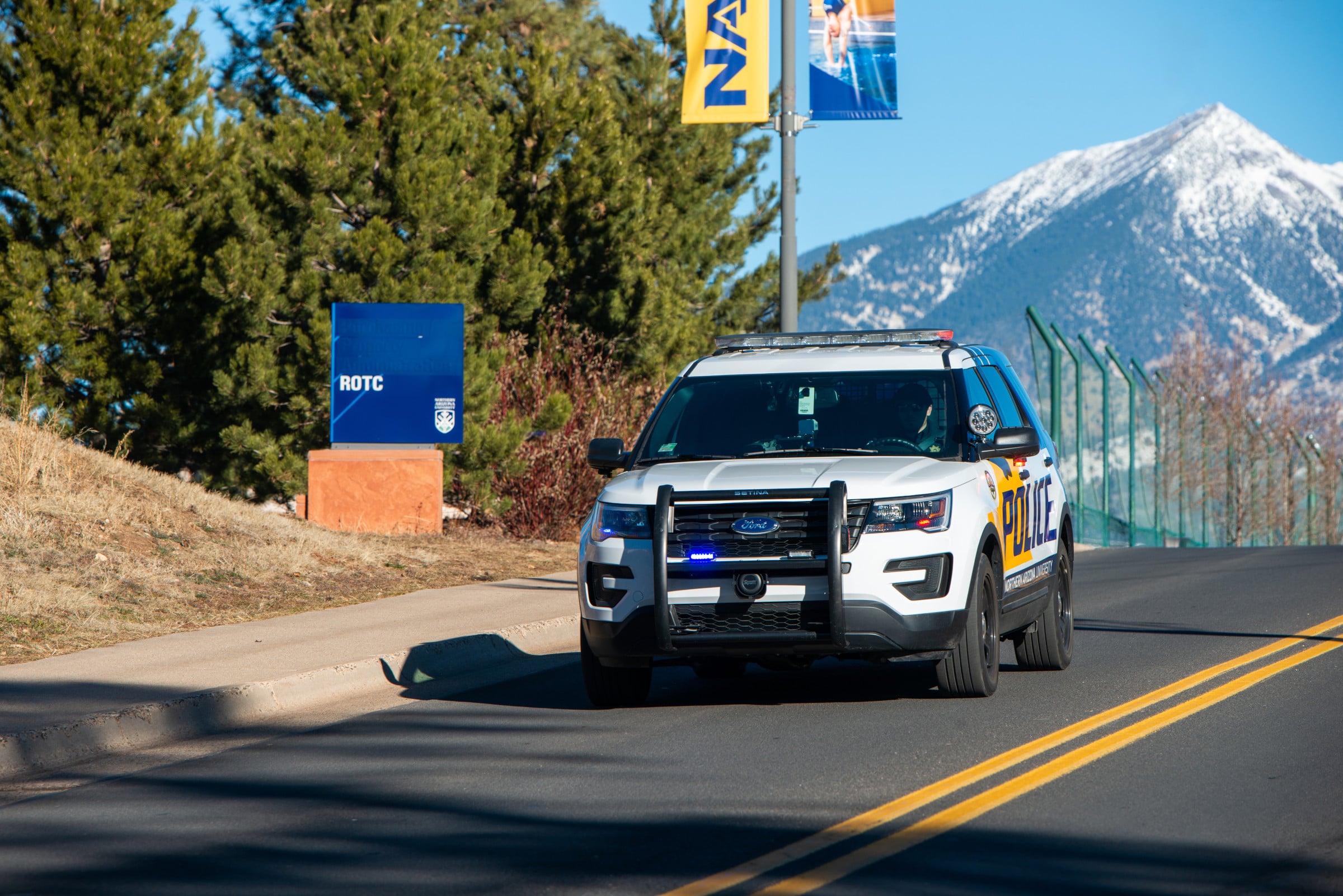A police cruiser on NAU campus.