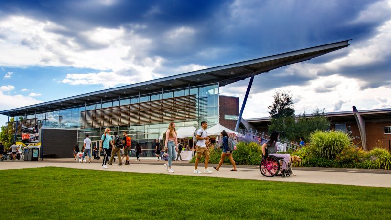 Students walking outside of the NAU Union.