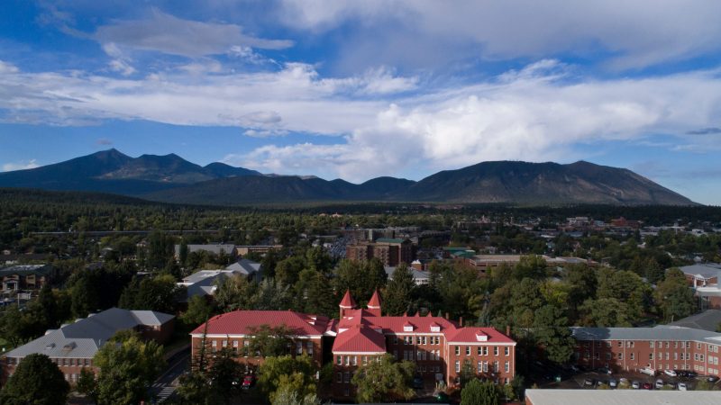 A drone shot of the NAU campus.