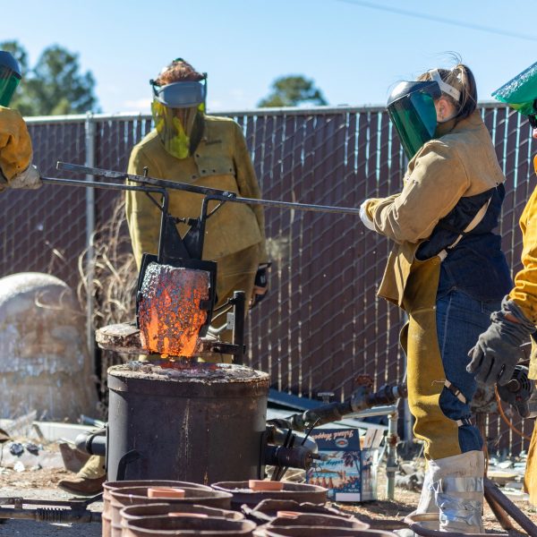 sculpture class iron pour 2