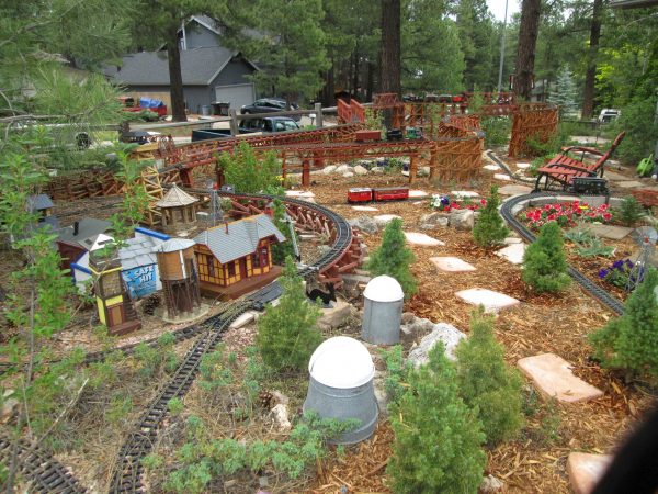 A photograph of Professor Amundson's outdoor model train set