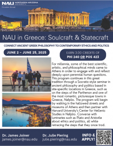 A flyer for the NAU in Greece Soulcraft and Statecraft study abroad program.