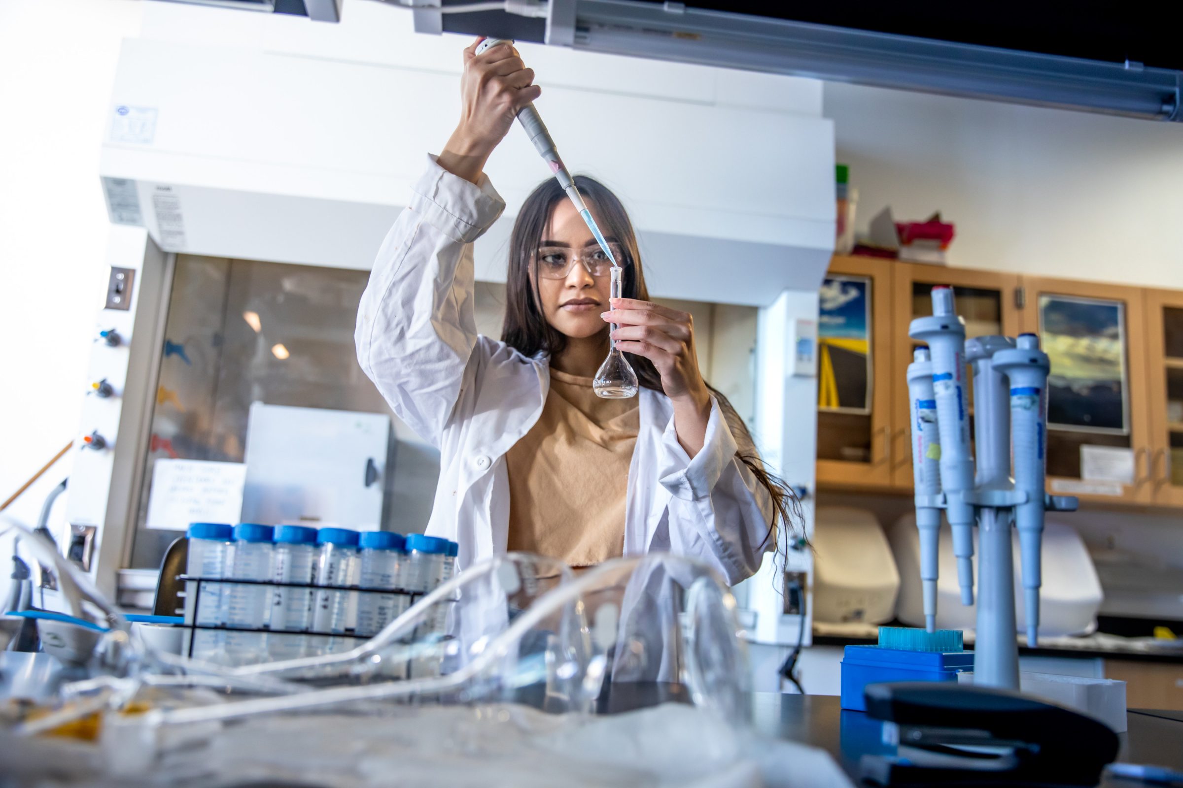 Student conducting a lab experiment.