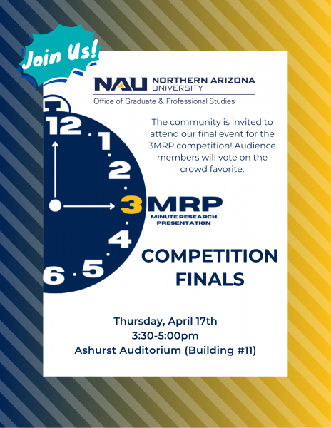 3 minute research presentation flyer. More information at nau.edu/3MRP