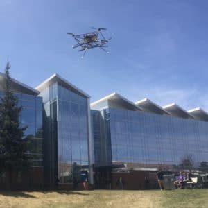 photo of a drone flying on nau campus