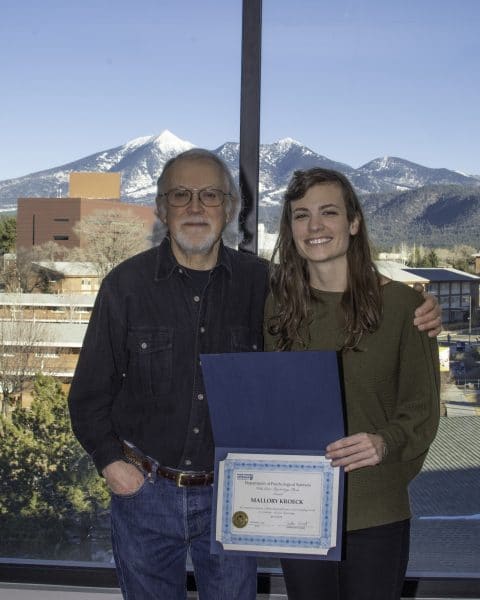 Photo of Dr. Larry Stevens with Vicki Green Award recipient Mallory Kroeck