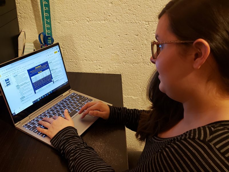 Hannah Bechtel typing on a computer.