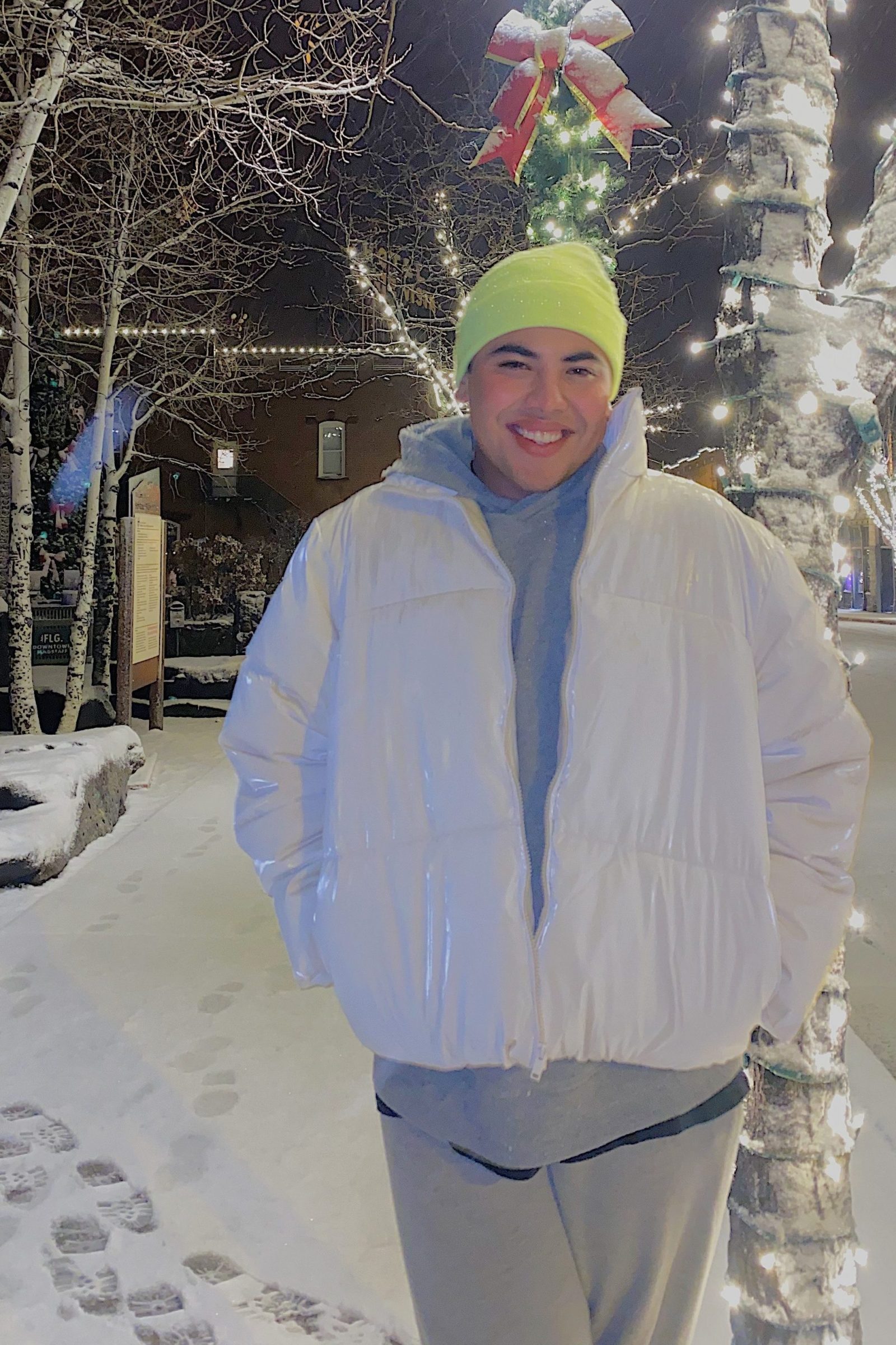 Jose Carosilva posing on a snowy street.