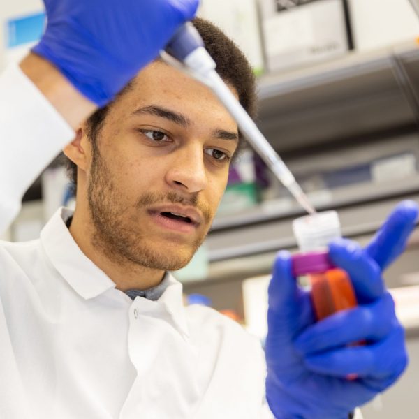 Student researcher George Testo works in the lab.