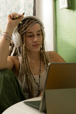 person on computer