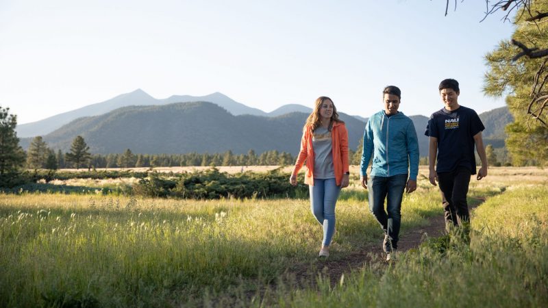 Students walking on trail at Buffalo Park.