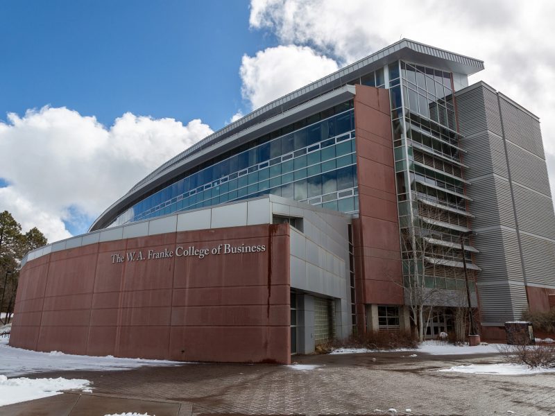 North side of franke building in the winter.