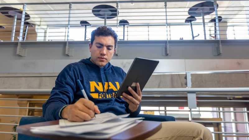 Student studying in a study lounge.