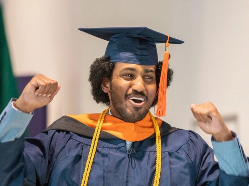 A student graduating.