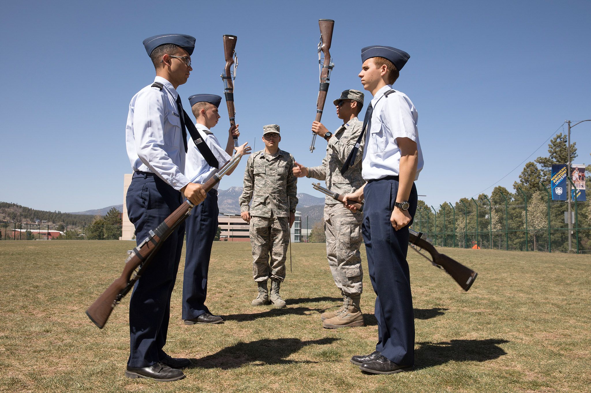 NAU Air Force ROTC students practice formation with rifles