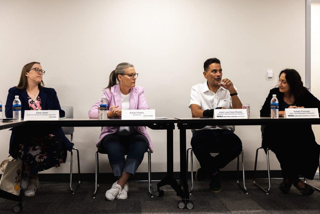 Gov. Hobbs took part in a roundtable discussion with NAU President José Luis Cruz Rivera, Provost Karen Pugliesi and other leaders.