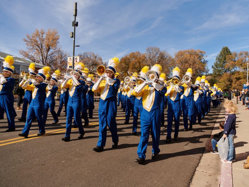 N A U Marching Band performing at Homecoming 2022.