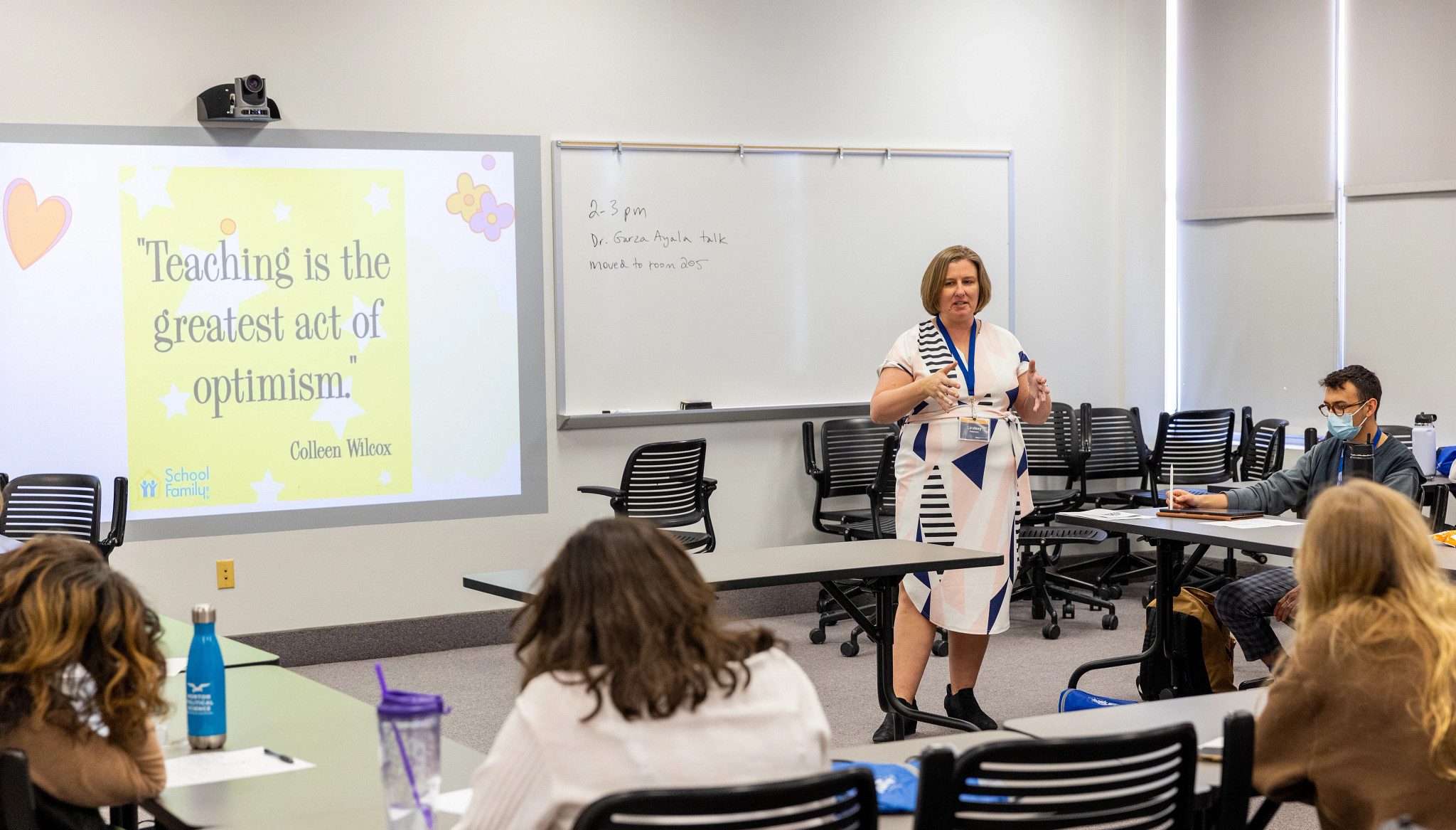 Teacher talking with a classroom at N A U.