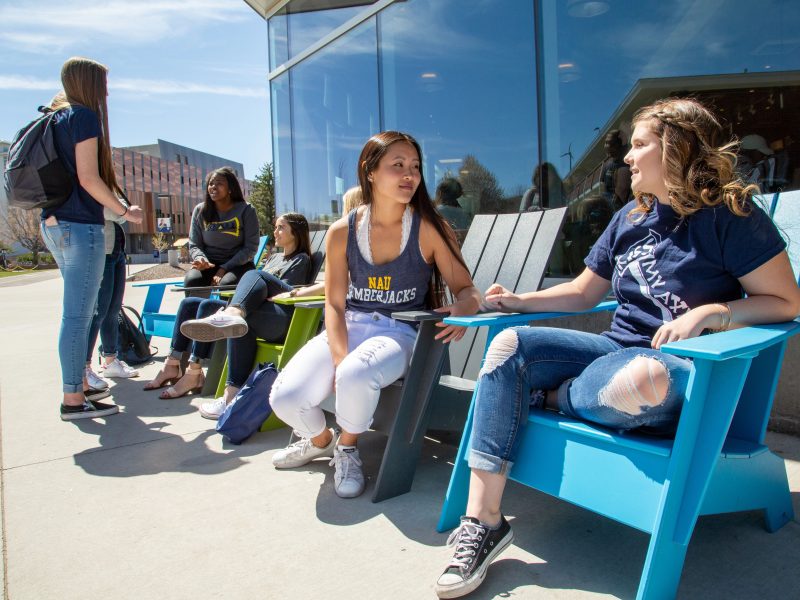 Sorority students recruiting outside the Union.