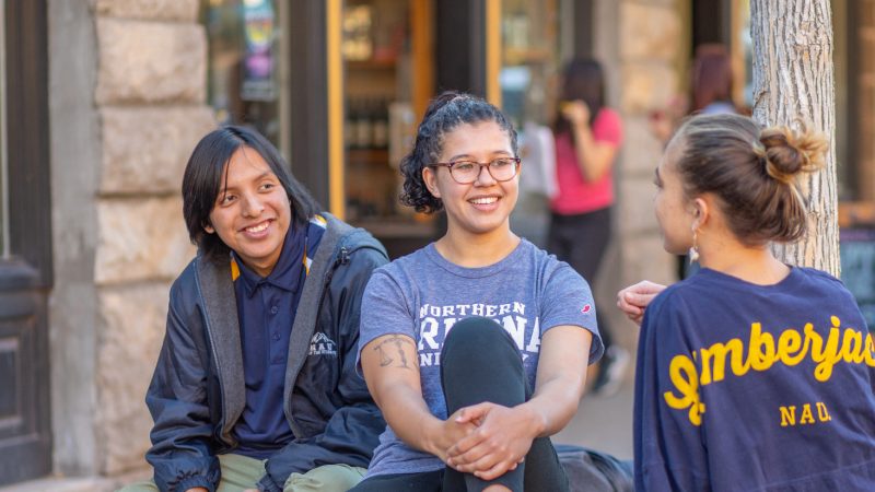 N A U students chatting in downtown Flagstaff.