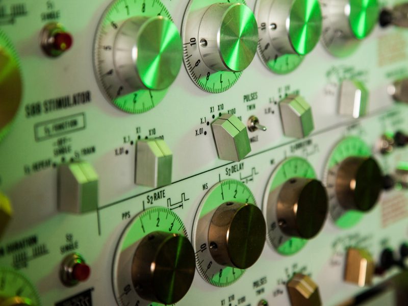Dials and buttons on research equipment.
