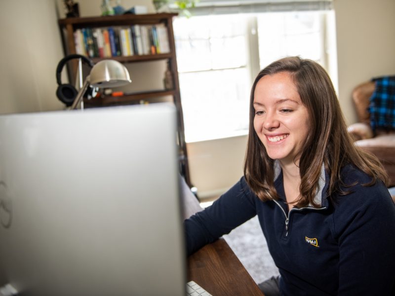 An online student working on a desktop.