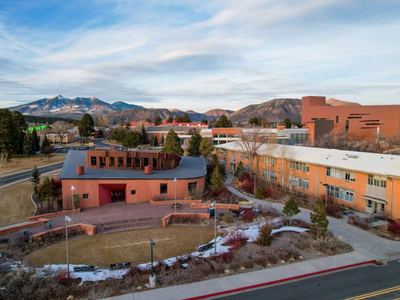Drone photo of NAU Flagstaff campus in the fall.