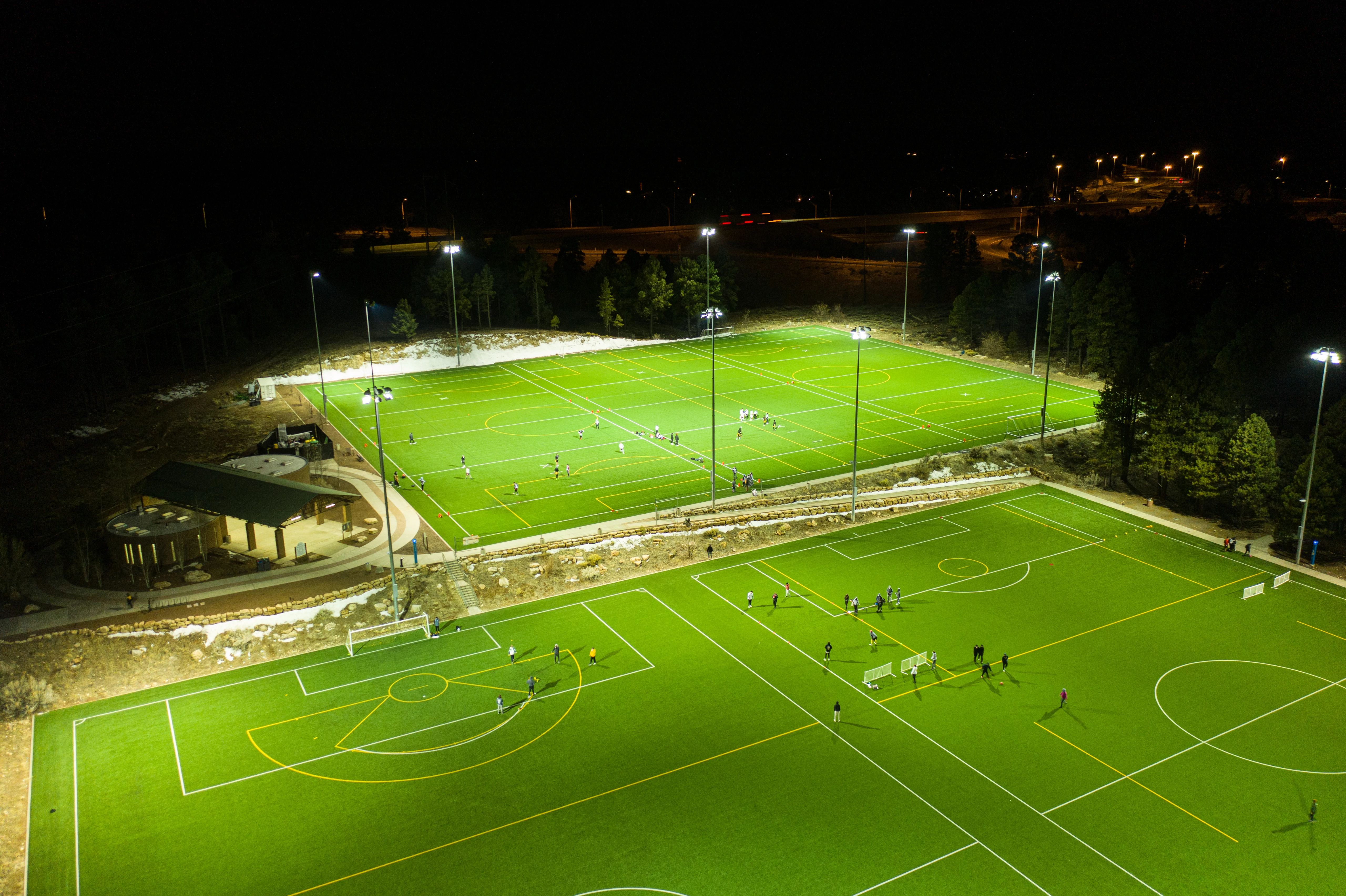 Drone shot of South complex feilds.