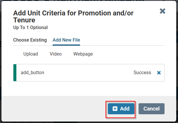 Click add to complete the file upload.