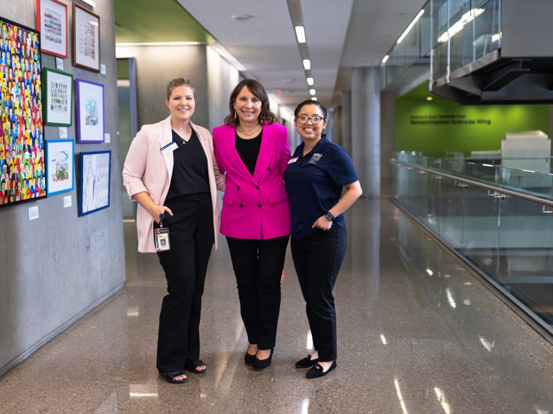 Oaklee Rogers, Bernadette Melynk, and Erin Dimas at the Phoenix Bioscience Core.