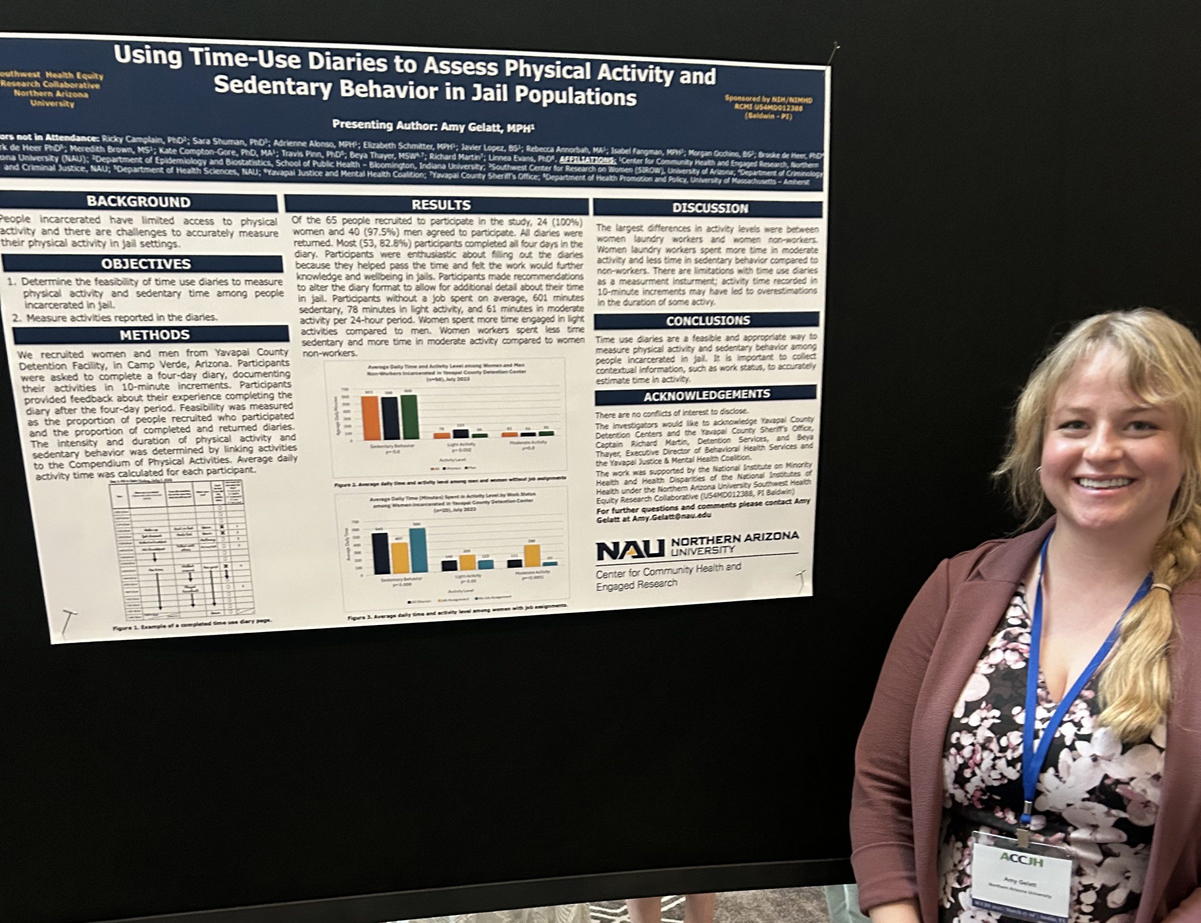 Amy Gelatt presents her poster and research work at a conference.
