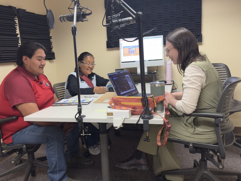 Beck Thomas sits with Irv Yellow and Ruth Ami to record for the Healthy Native Smiles project