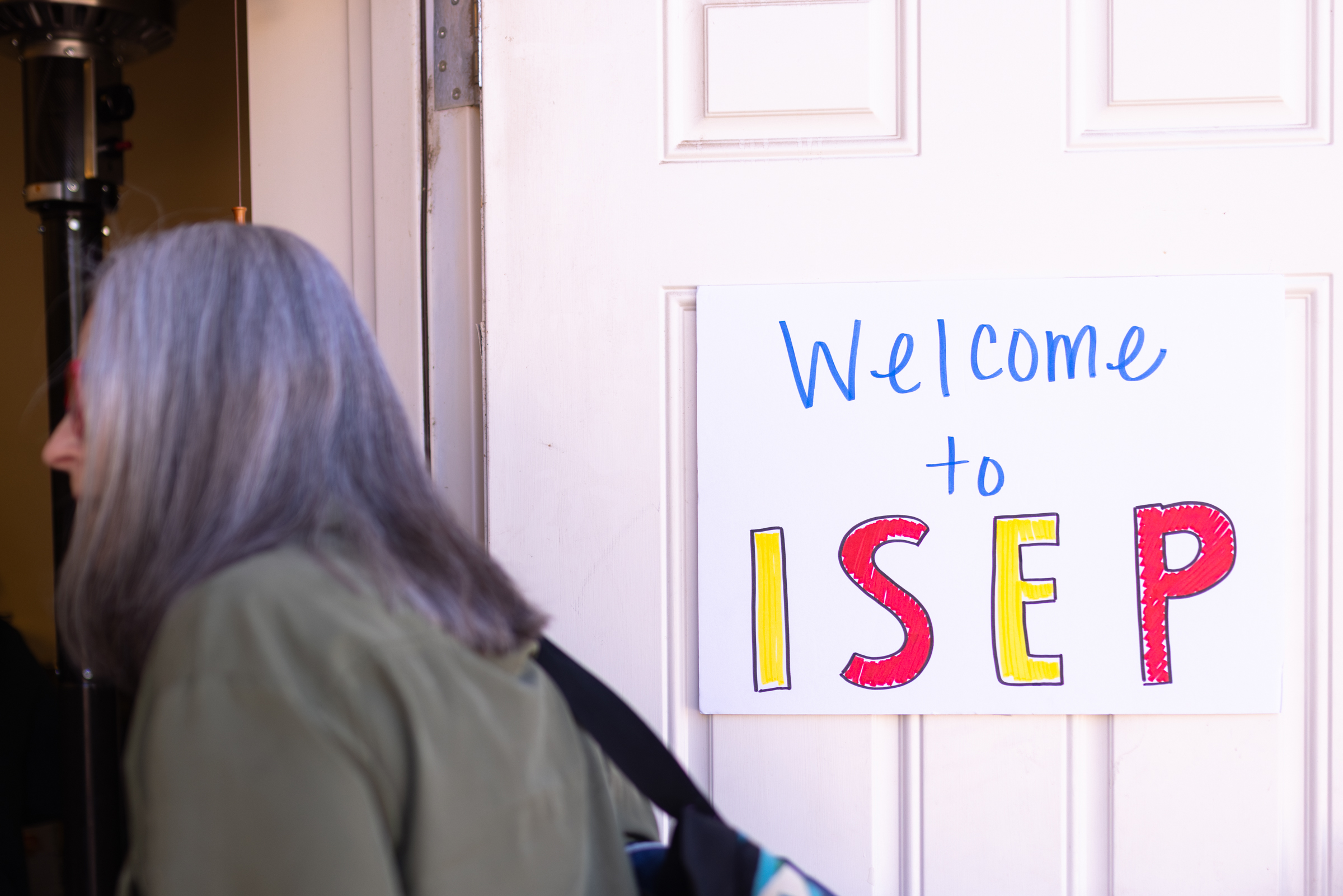 A sign on the door of the San Carlos Apache classroom that read "Welcome to ISEP"
