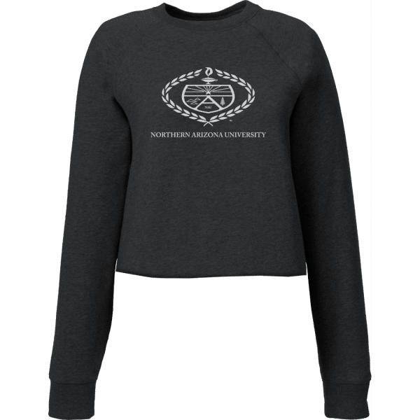 N A U merchandise: a long-sleeve crop top shirt featuring the Academic Crest.