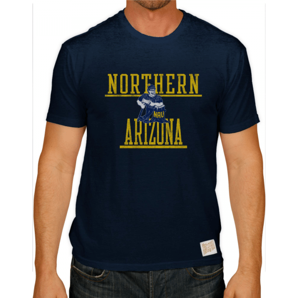 Louie the Lumberjack, N A U's 1987 logo, featured on a t-shirt in the La Cuesta Collection by College Vault.