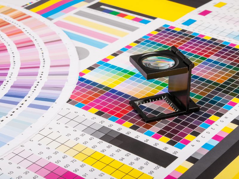 Color wheel and magnifying glass.