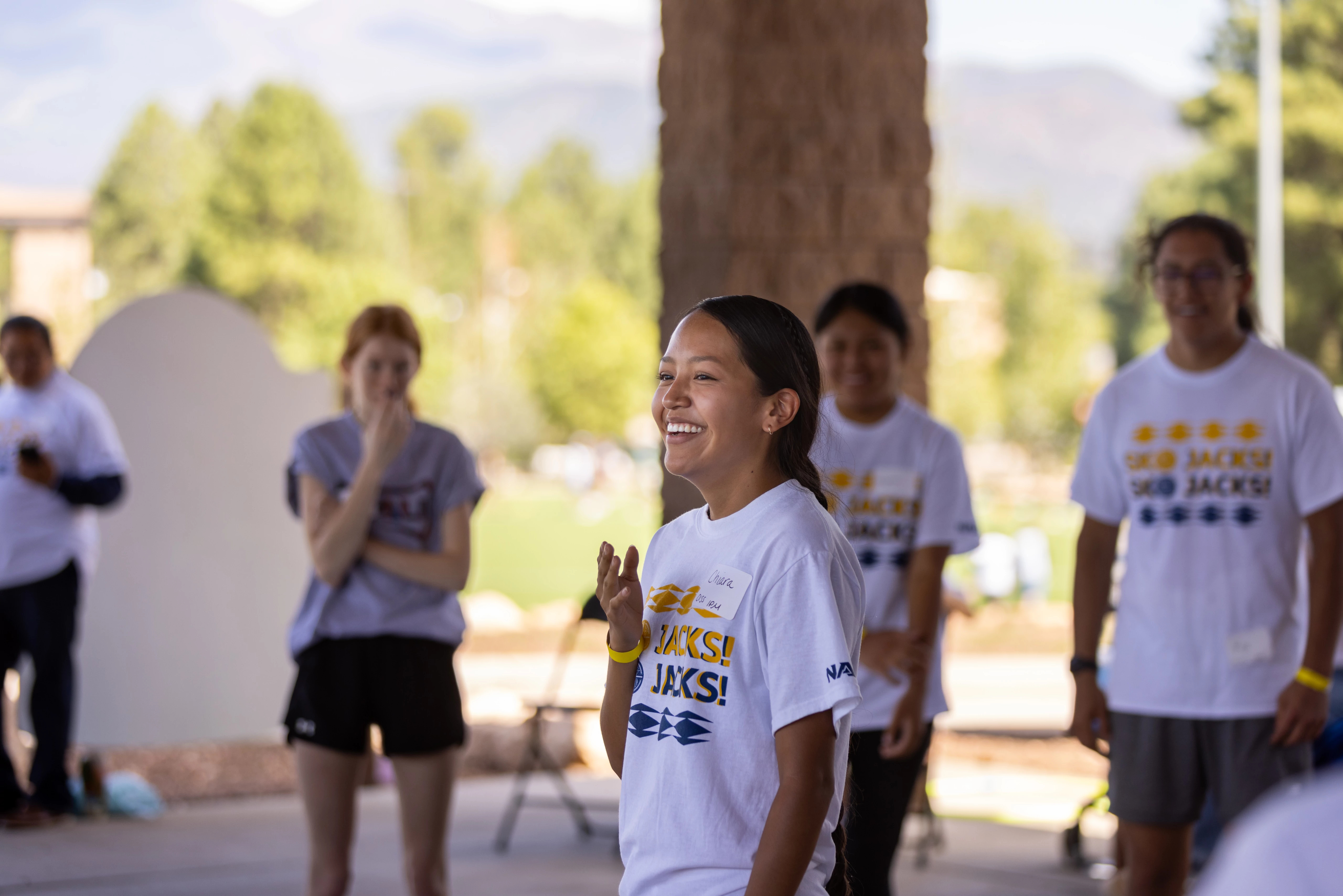 A student speaks to the group at the Indigenous field day.