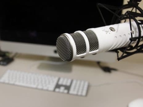 Close up shot of a white radio microphone at NAU.