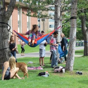 allen exterior central quad with students hagning out