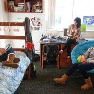 calderon female traditional room with diverse students hanging out