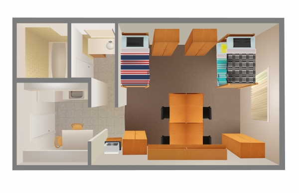 Top view floorplan of Roseberry quad space