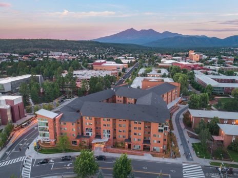 Arial view of the honors college showing the south side of the building