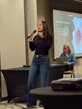 College of Nursing Dean Janina Johnson holds a presentation.