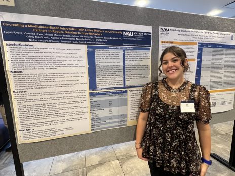 Ayejah Rivera and "Co-creating a mindfulness-based intervention with Latina mothers as community partners to reduce drinking to cope behaviors" poster at the National Hispanic Science Network conference in New Orleans 2024.