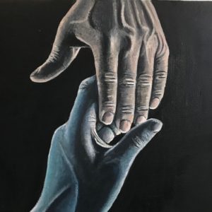 Drawing of two hands reaching for each other 