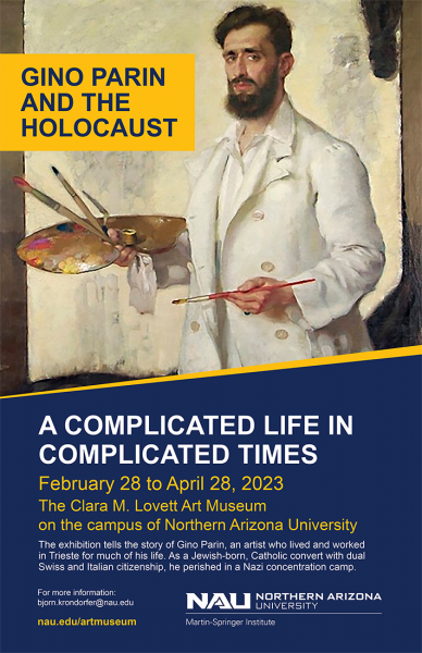 Promotional poster for Gino Parin and the Holocaust exhibition 