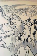 Black and white drawing of Grand Canyon