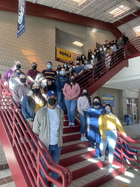 Nursing and Social Work students lined up stairs.